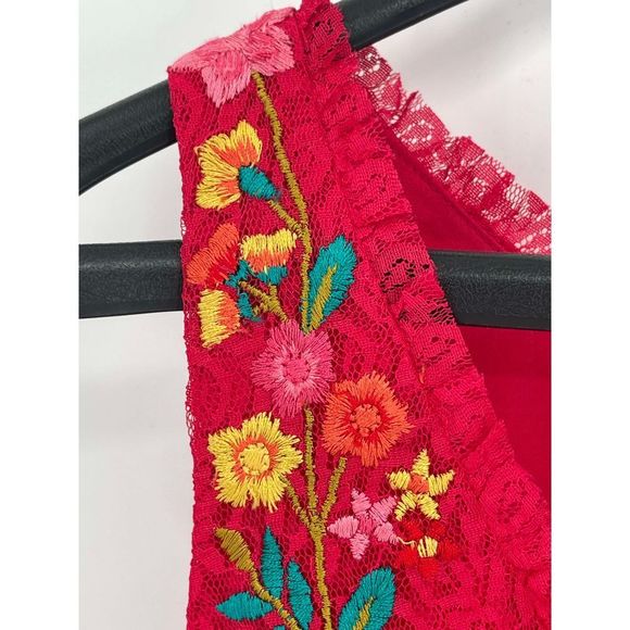 French Connection Dress Women 4 Amity Lace Pink Embroidered Floral Sleeveless - Picture 3 of 12